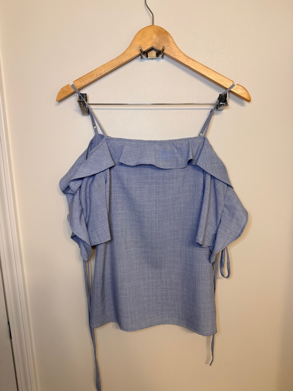 Ann Taylor Factory Light Blue Ruffle Cold-Shoulder Camisole
